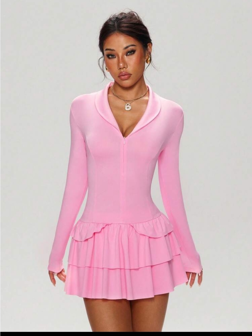 Pink Tiered Ruffle Long-Sleeve Dress size XL BNWOT